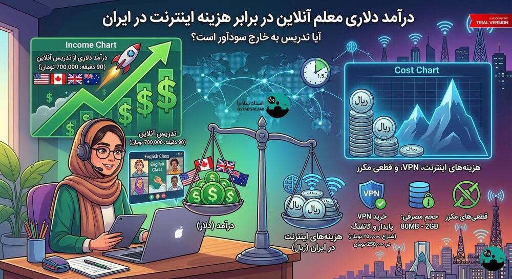 درآمد تدریس آنلاین به خارج از کشور در برابر هزینه اینترنت در ایران
