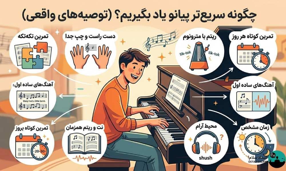 چگونه سریعتر پیانو یاد بگیریم